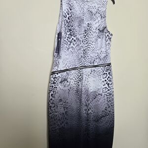 Jennifer Lopez Gray to Black Ombre Animal Print Midi Sheath Dress